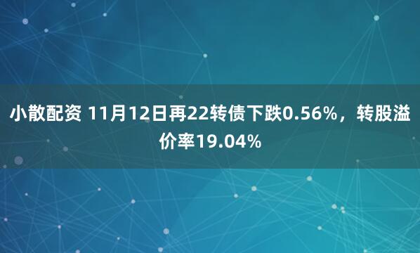 小散配资 11月12日再22转债下跌0.56%,转股溢价率19.04%